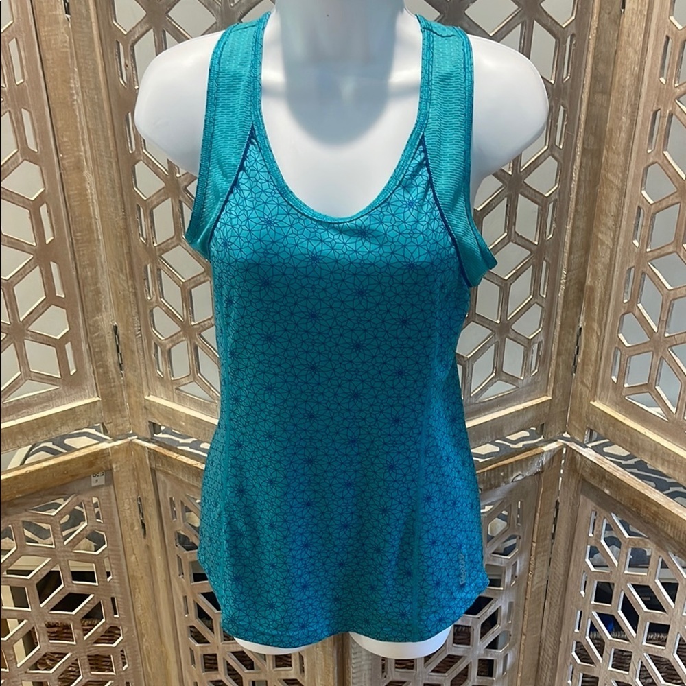 Reebok Teal and Royal Blue Geometric Women's Racerback Play Dry Tank Top Size XS